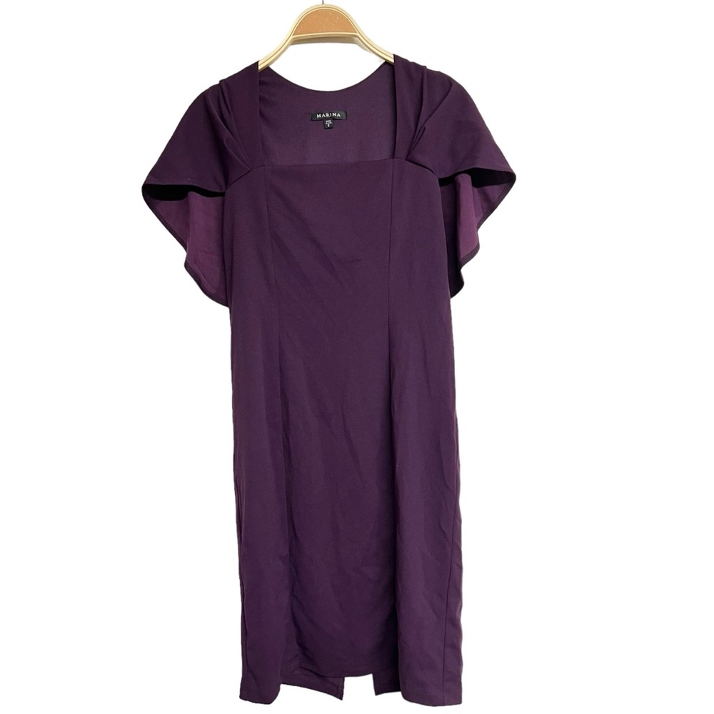 New Marina Squareneck Caplet Crepe Dress in Plum Purple